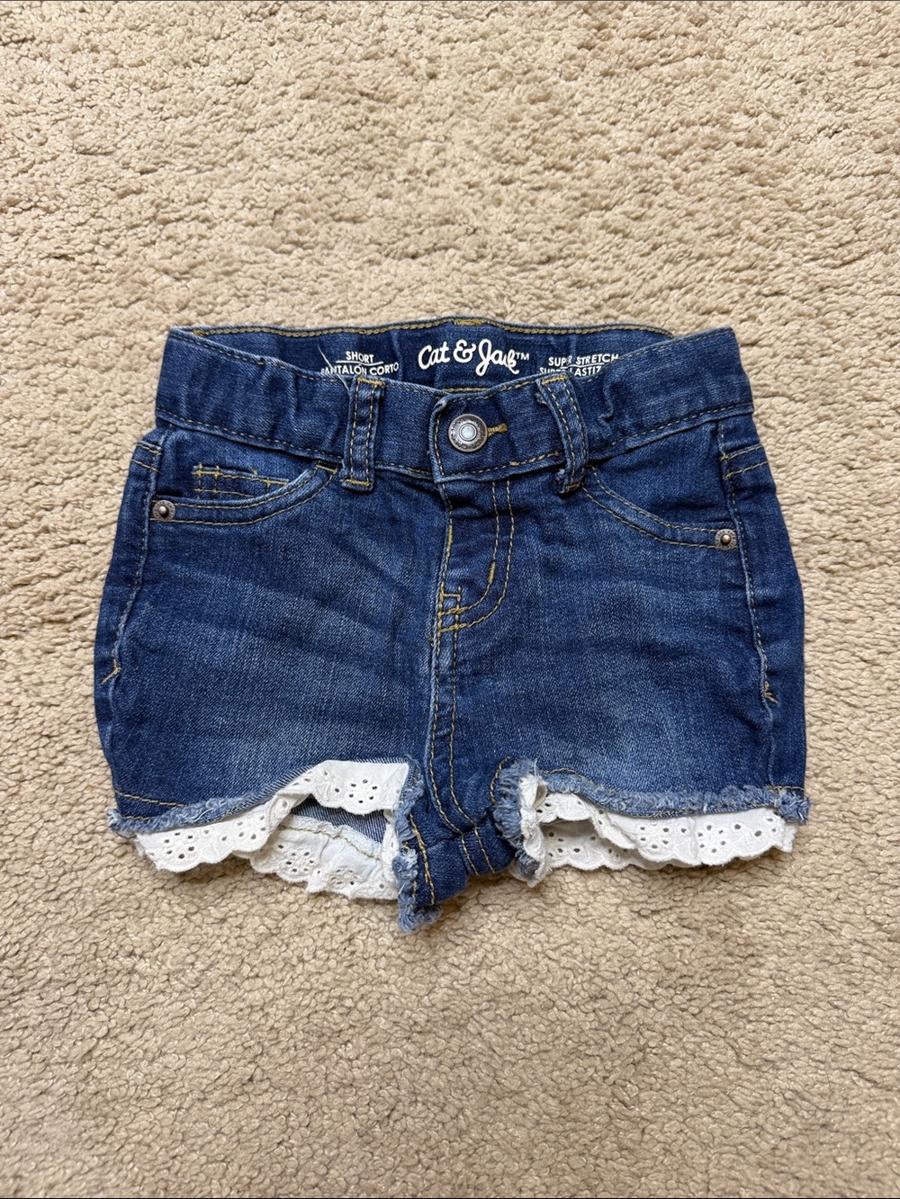 Cat & Jack Dark Blue Denim Shorts with White Lace Hem
